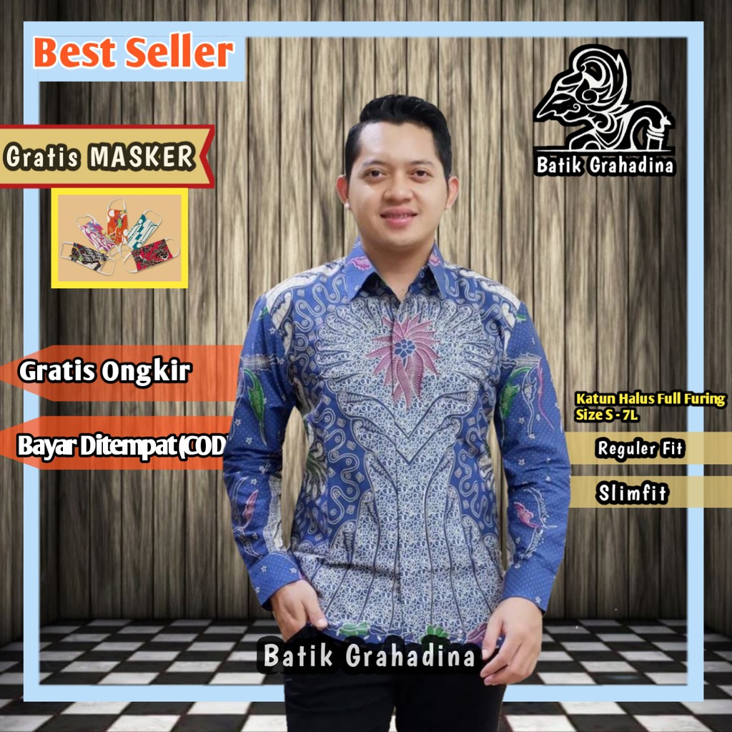 UKEL BIRU Premium Atasan Baju Batik Pria Kemeja Batik Lengan Panjang Pria Katun Cabut Bigsize M-XXXL