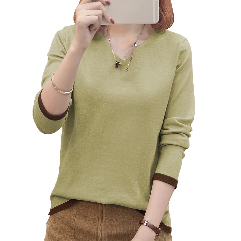 Sweater Rajut Tangan Panjang gaya Korea Leher V - XSHOP Vini