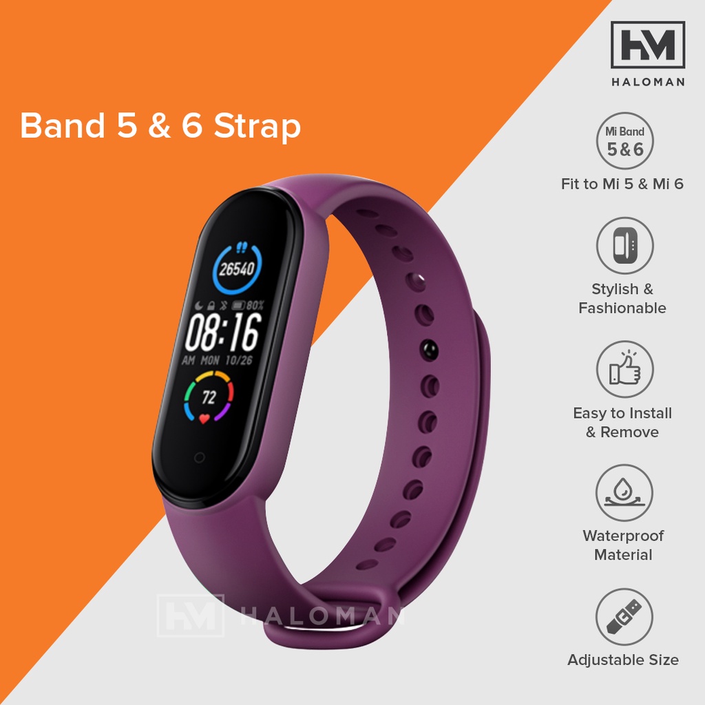 Silicone Strap Mi Band 5 & Mi Band 6 - Strap Miband 5 & Miband 6 Replacement-Ungu