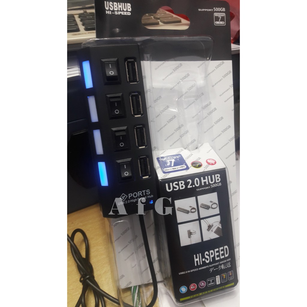 USB Hub 4 Port V.2.0 dgn Saklar ON/OFF - Hitam