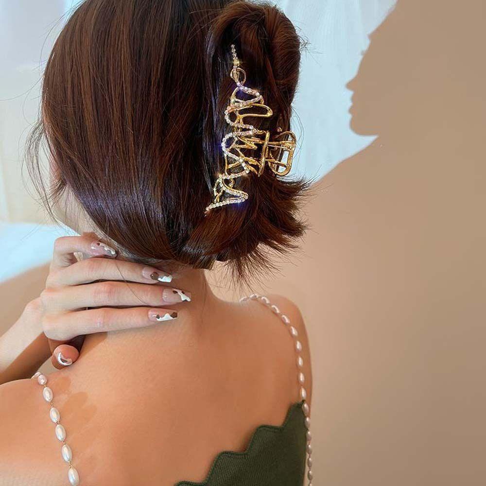 Augustina Irregular Hair Claw Elegan Shiny Harajuku Aksesoris Rambut Berlian Tidak Teratur Logam Jepit Besar Gaya Korea
