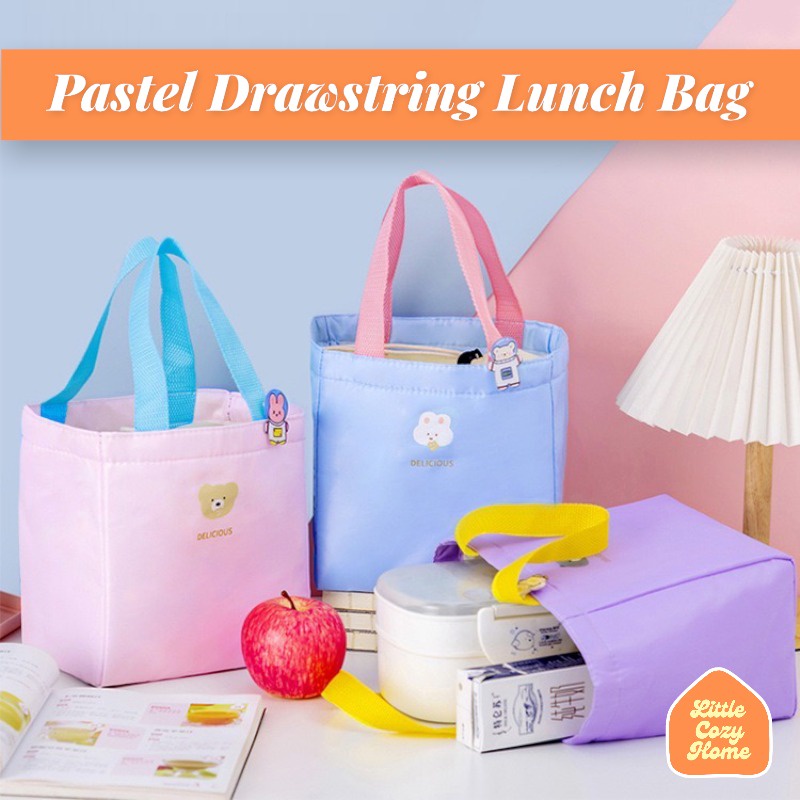 PASTEL WATERPROOF LUNCH BAG / Tas Bekal Serut Warna Lucu Anti Air/ Cooler Bag Lunch Box Aluminium Foil