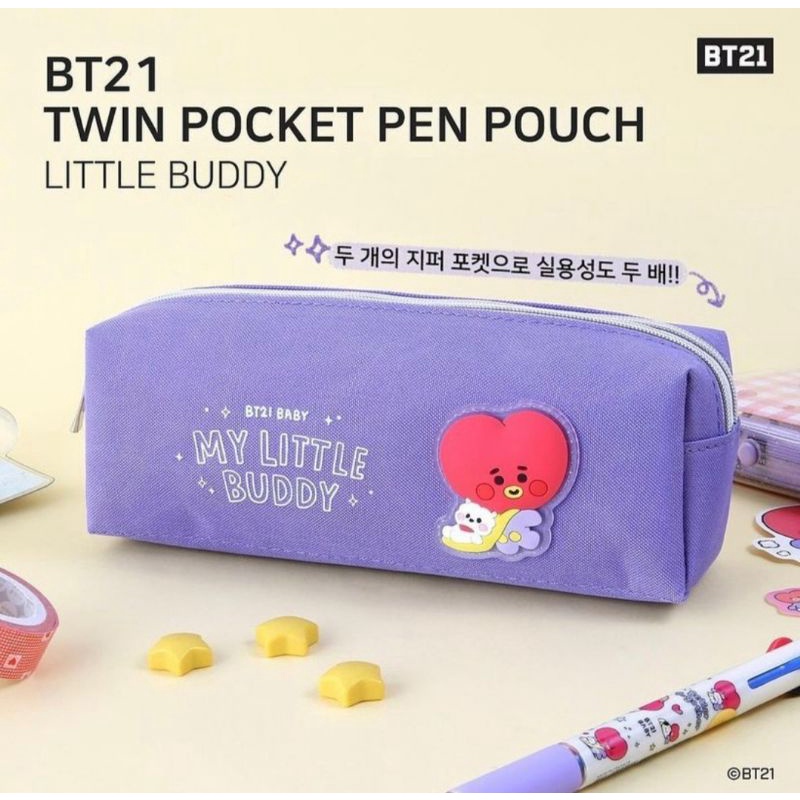 

OFFICIAL BT21 TWIN POCKET PEN POUCH MY LITTLE BUDDY PENCIL CASE