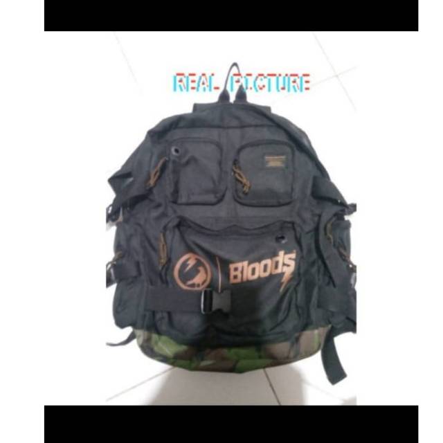 TAS PUNGGUNG BLOODS ARMY ORIGINAL / BLACK / BAGPACK / TAS SEKOLAH / KULIAH / KERJA