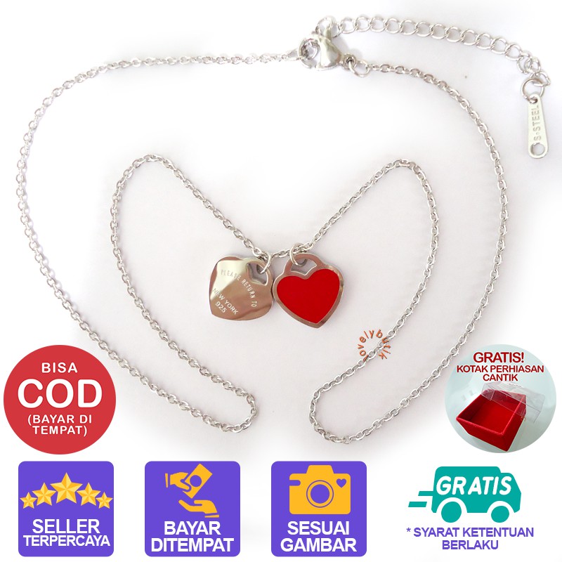 Lovelybutik Kalung Titanium Anti Karat V4lentin3 Kalung Wanita Titanium Liontin Love Panjang