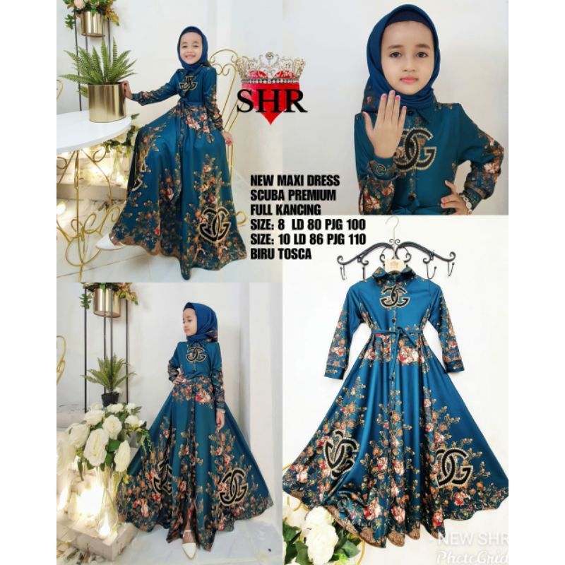 NEW SHR ANAK ORI 100% DRESS MAXI SCUBA PREMIUM KIDS BIRU TOSCA Import syahira