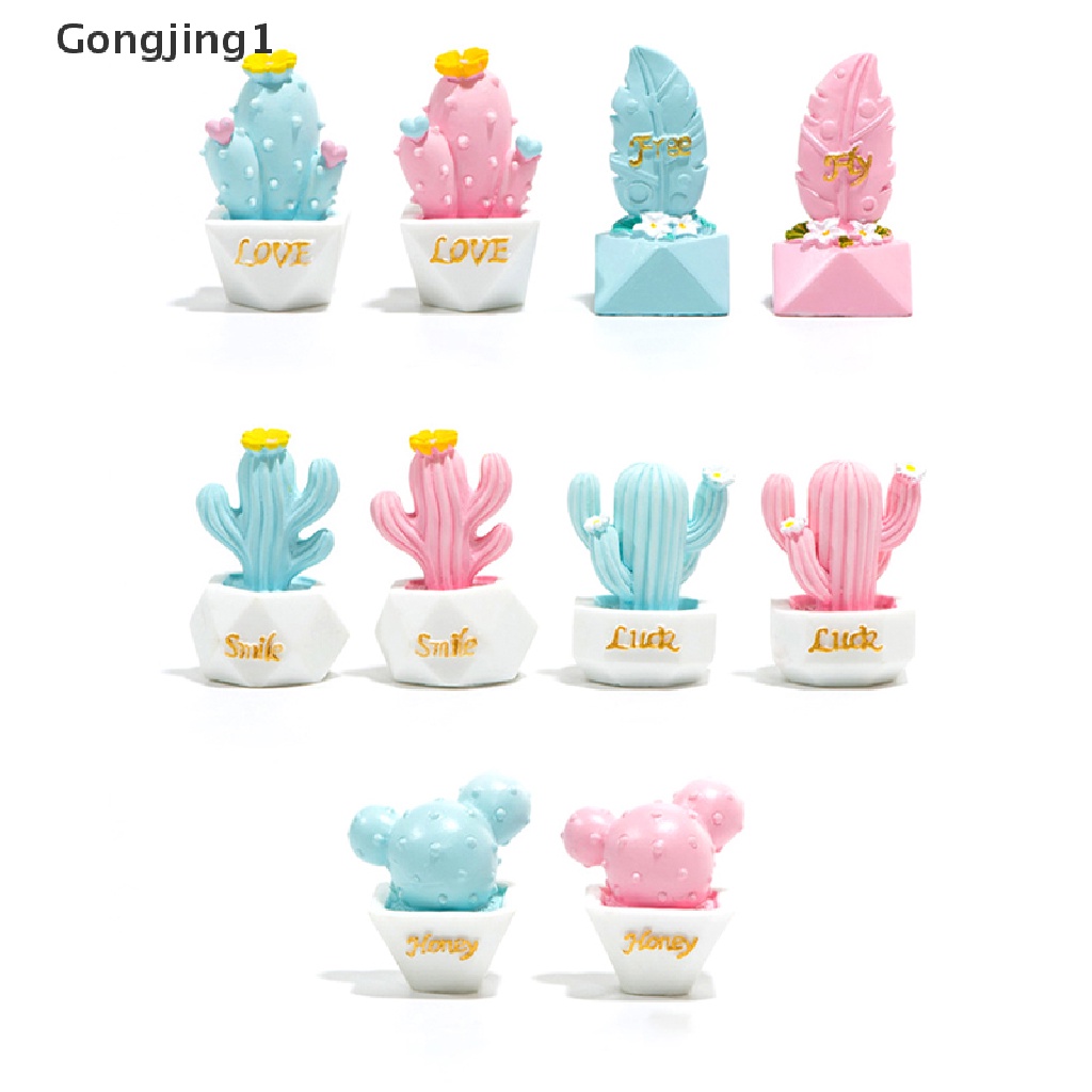 Gongjing1pcs 10pcs Miniatur Kaktus Bahan Resin Untuk Dekorasi Taman Minifairy Garden