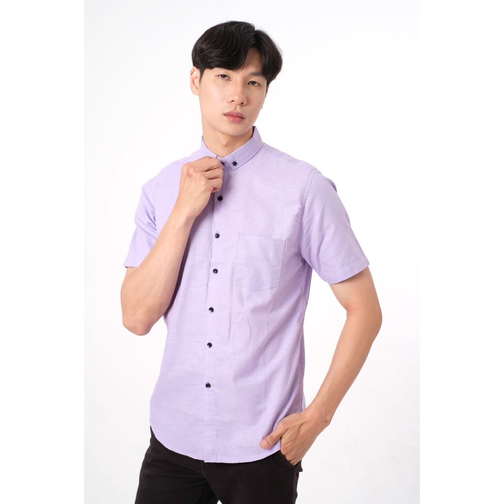 SANVANINA Kemeja Polos Katun Kerja Kantor Formal Lengan Pendek Pria | Short Basic Lilac E-1507H