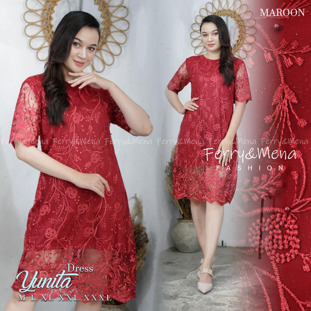 Dress Midi Tulle Yunita / Dress Tille Pendek Full Furing Aneka Pilihan Warna (EDISI NATAL)