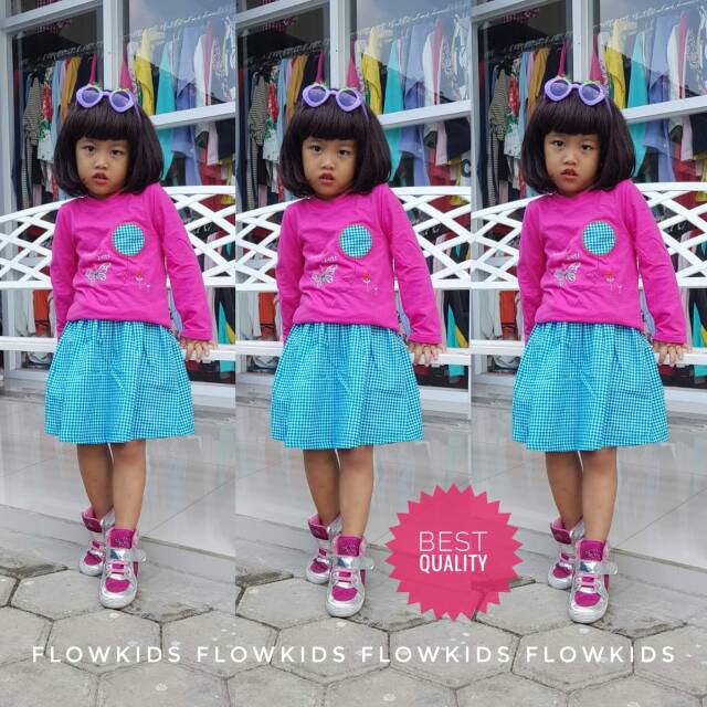 Flowset longsleeve 1-4th GUDANG.CLODI setelan rok kaos anak perempuan