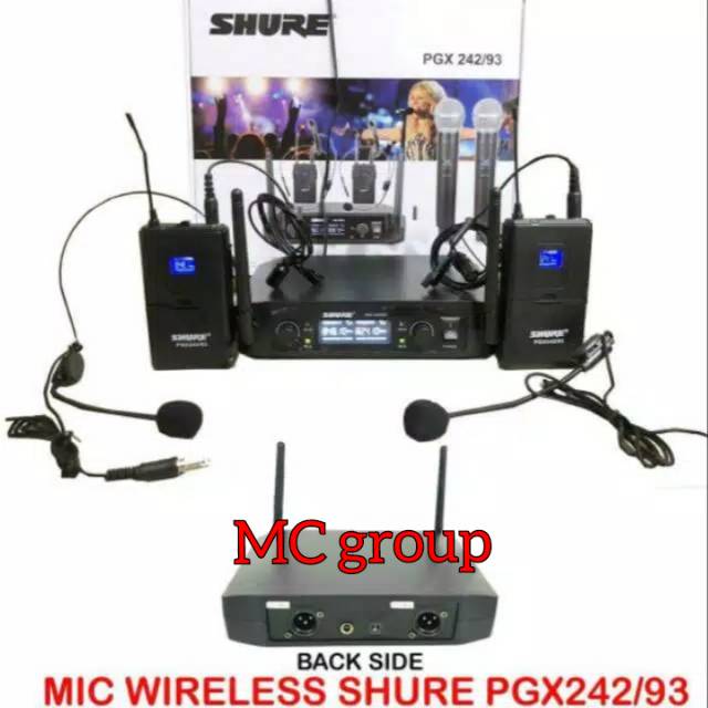 Microphone mic wireless SHURE PGX 242 93 mic tanpa kabel(headset+ jepit)