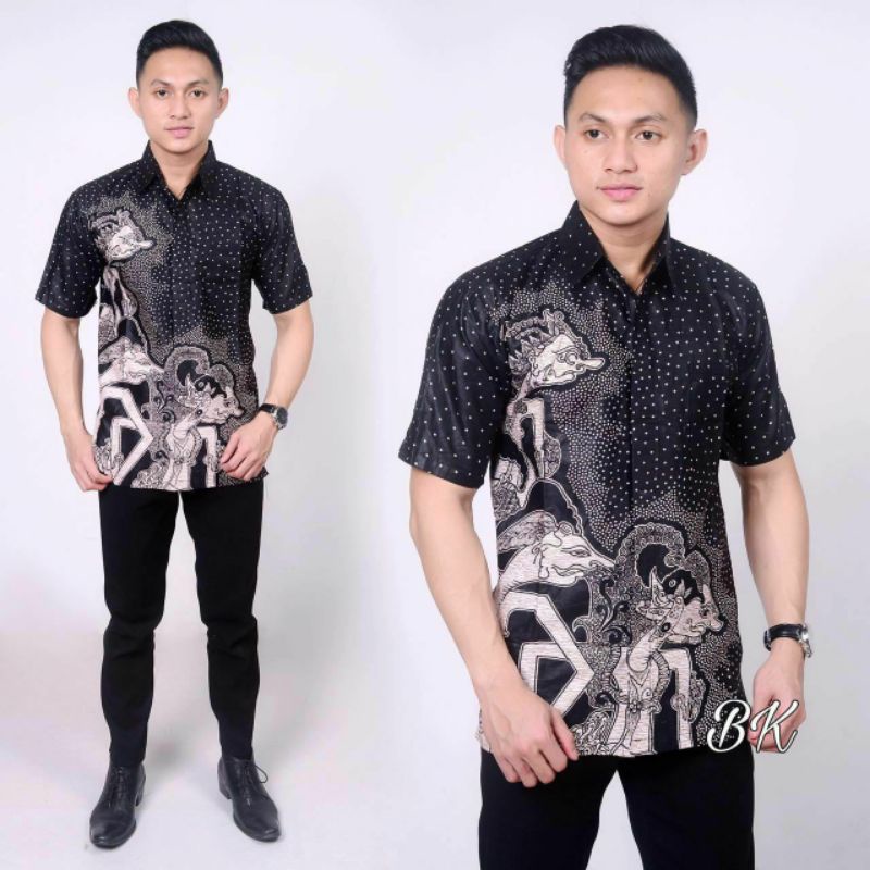 BSWART Batik HRB026 kenongo Hem Pendek anjani biru Pekalongan M L XL Batik Pria MURAH Modern Grosir