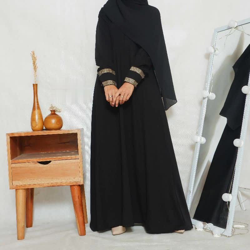 Gallery Exclusive Abaya Hitam Gamis Bordir Turkey Renda Emas Manset G