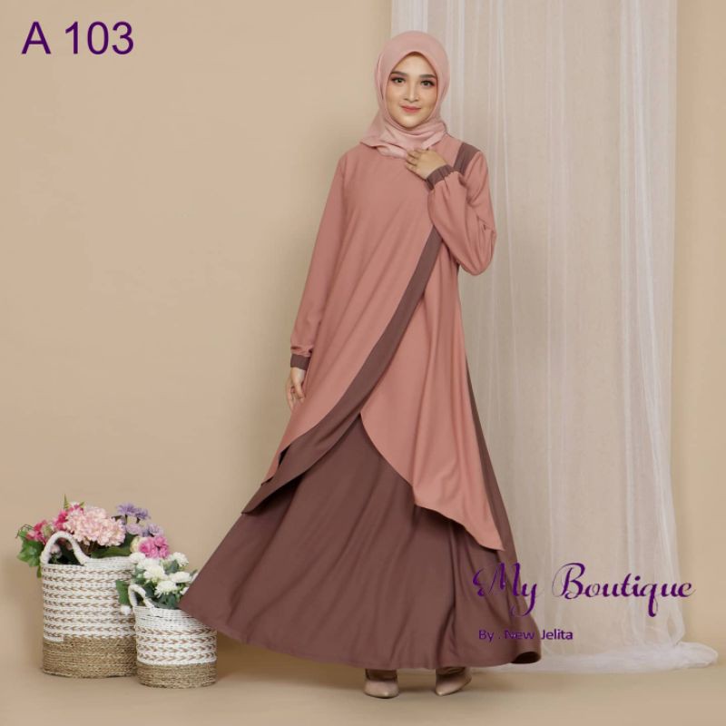 Gamis A103 Ash Rose Coklat Stella Crepe My Boutique Fashion