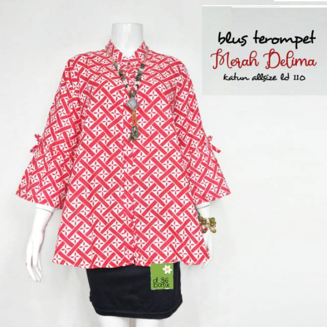 Blus terompet merah delima batik modern