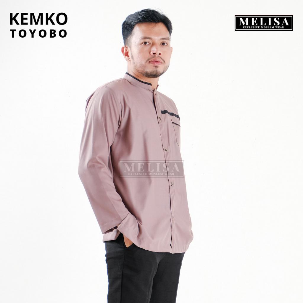 Baju Koko Pria Dewasa Katun Toyobo Polos Lengan Panjang Baju Muslim Remaja Laki Laki Ukuran M L XL - Dusty