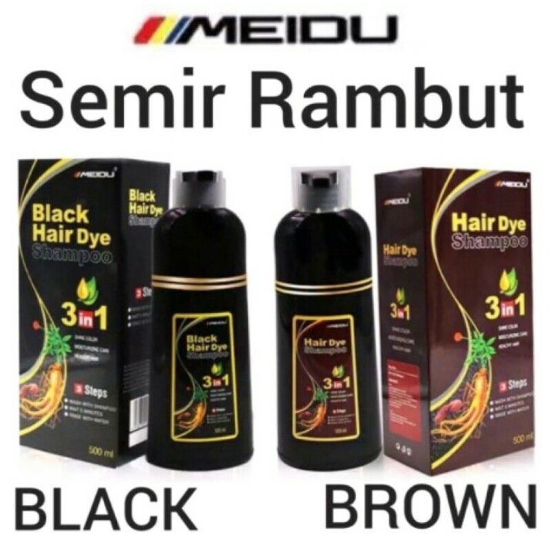 (MEIDU 500ml) HAIR DYE SHAMPOO/SHAMPOO 3IN1/ SHAMPOO UBAN/SHAMPOO WARNA HITAM MEREK MEIDU /BLACK SHAMPOO HERBAL/SHAMPOO MEIDU