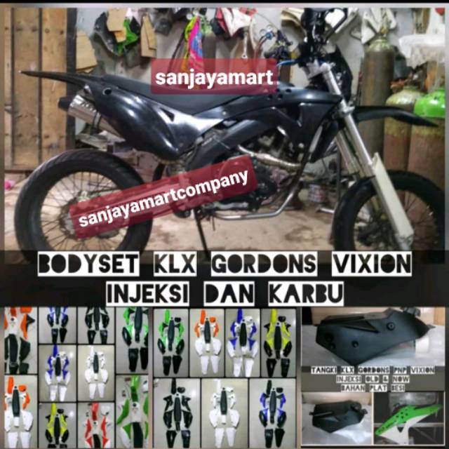 Body set motor trail klx gordons plastik plus tangki dan jok besi untuk vixion injeksi dan karbu