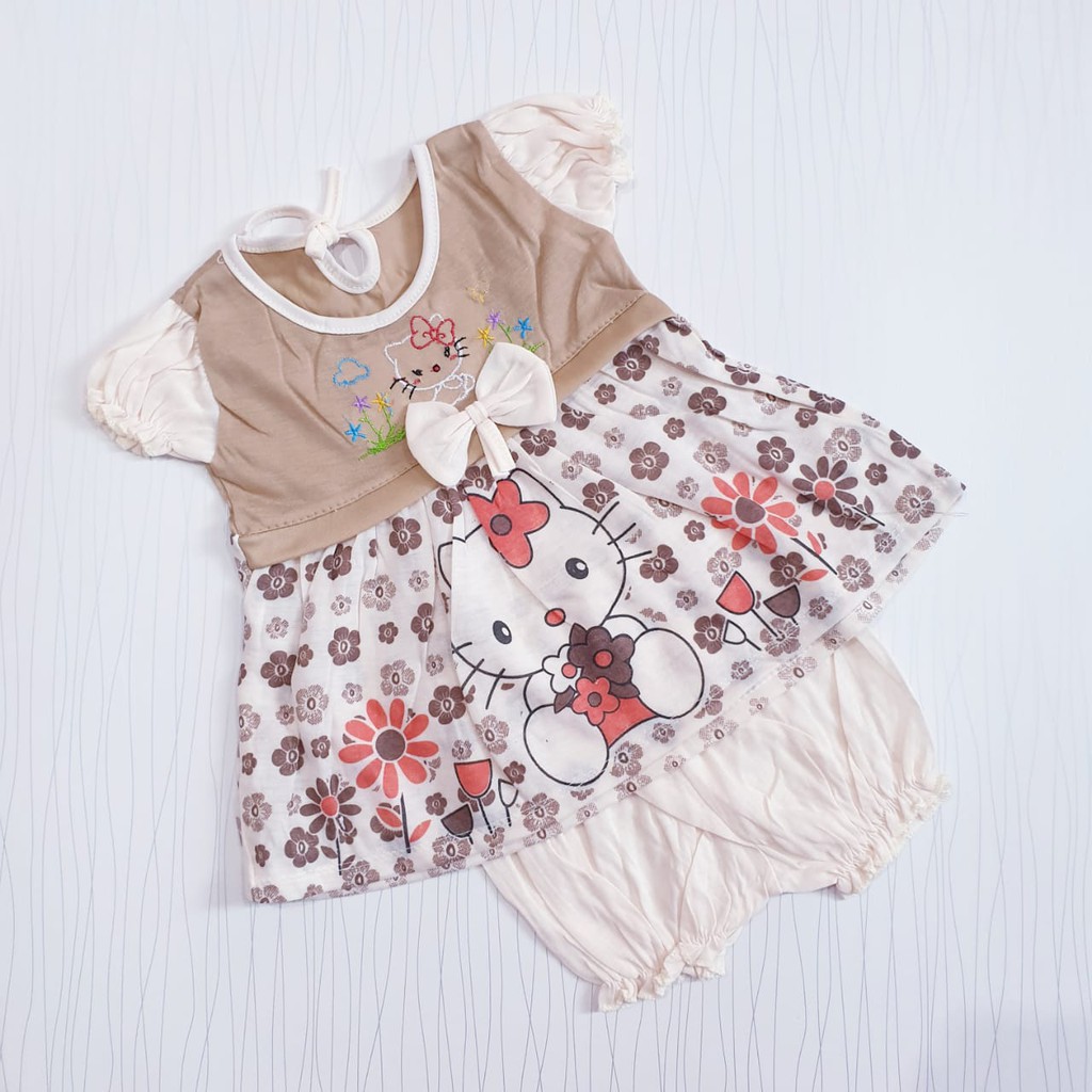 setelan dress anak cewe lucu hello kitty dan LOL coklat mocca