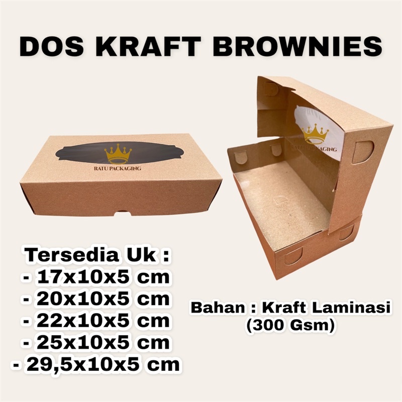 

RATU | Dos KRAFT BROWNIES Kue Box Dus Kotak Kue Brownies Kraft Window Laminasi Tinggi 5Cm Ukuran 17x10x5, 20x10x5, 22x10x5, 25x10x5, 29.5x10x5