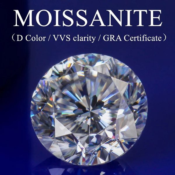 Berlian Moissanite Round Briliant 6.5mm 1ct D VVS1 Premium Sertifikat GRA USA