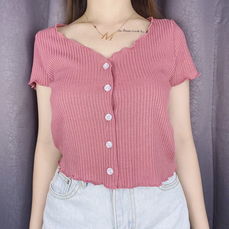 Cheva Button Crop Top / Premium / knit RIb / Korea / Kancing hidup / VIMEL COLLECTION