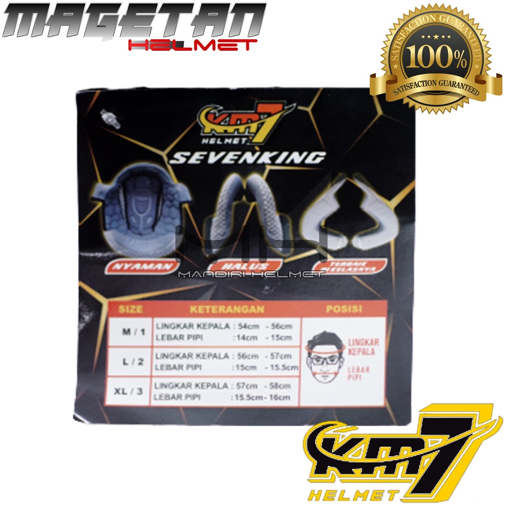 (Paket ganteng spoiler) HELM KM7 SEVEN KING BLACK GLOSSY SILVER-8