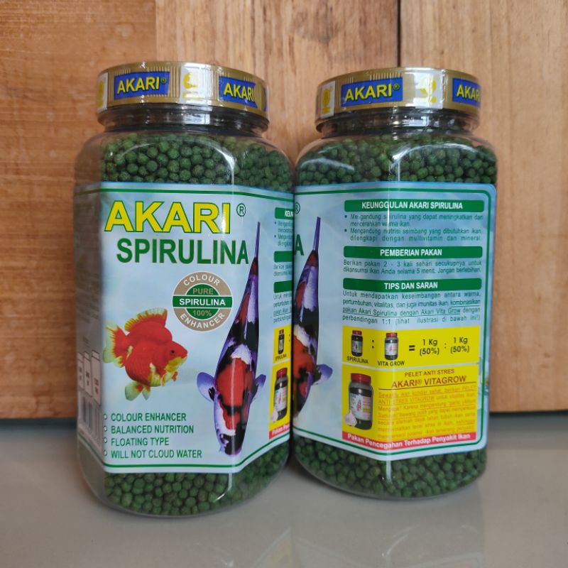 AKARI SPIRULINA 300gr butir 1mm,2mm Pakan Ikan Koi, Goldfish, koki Makanan Ikan apung