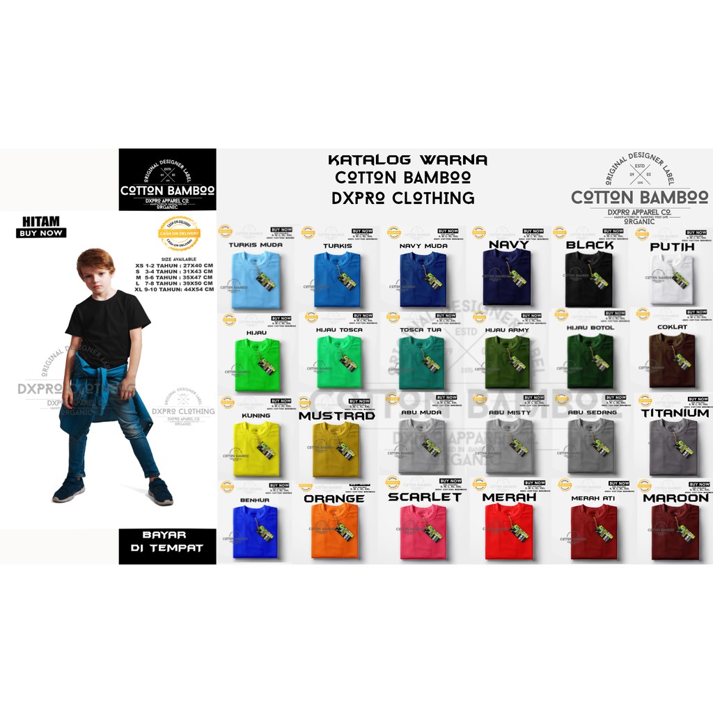 Baju Kaos Katun Bambu Cotton Bamboo Anak - Anak USIA 1-10 Tahun