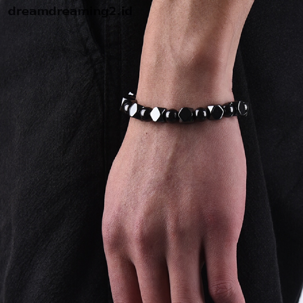 Gelang Manik-Manik Hematite Magnetik Warna Hitam Untuk Kesehatan Pria