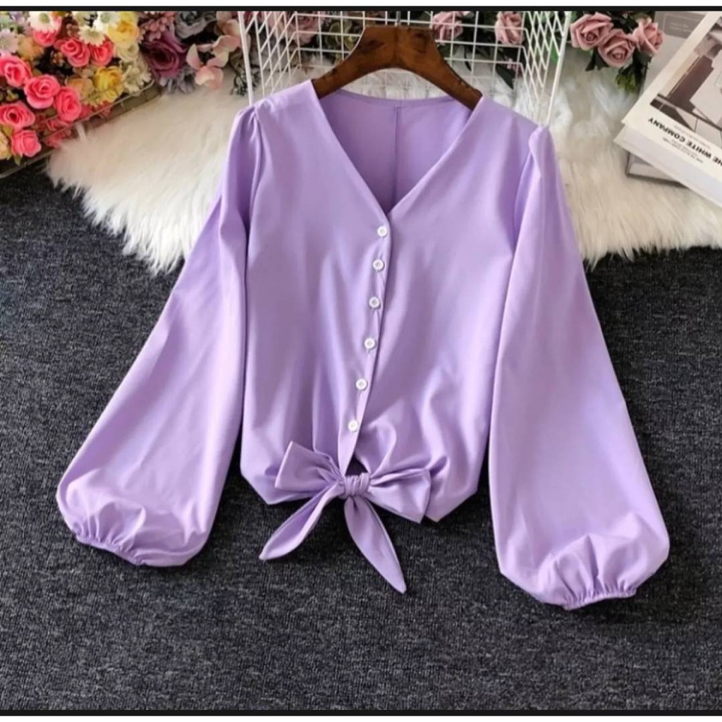 Lily blouse lilac ungu wanita/atasan wanita/blouse wanita/crop baju atasan korea/Baju wanita murah