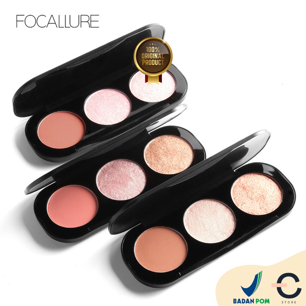 [ORI BPOM] FOCALLURE Trio Blush on dan Highlighter &amp; Contour palette 3 Warna | Focallure Blush On and Highlighter 3in1 Blusher Palette | Focallure Highlighter Powder Focallure Highlighter Palette Focallure Blush On | FA26