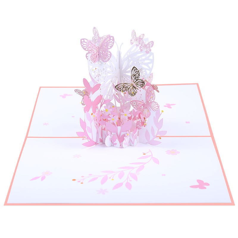 Kartu Ucapan Desain Keranjang Bunga Kupu-Kupu 3D Untuk Hadiah Valentine