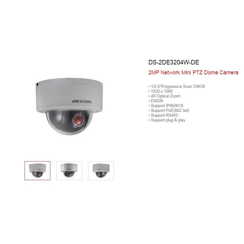 Hikvision Camera IP PTZ DS-2DE3204W-DE (IP66) Mini PTZ 2MP, 4X, IK10, IP66