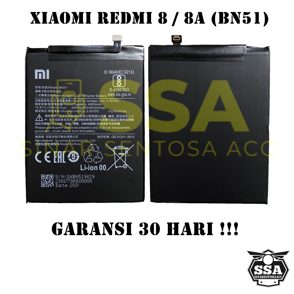 Baterai Xiaomi Redmi 8 8a BN51 Redmi8 Redmi8a Xiaomi8 Xiaomi8a Redmi BN 51 Original OEM Batu Batere Batre Battery Batrai Batrei ori hp Xiao Mi Garansi