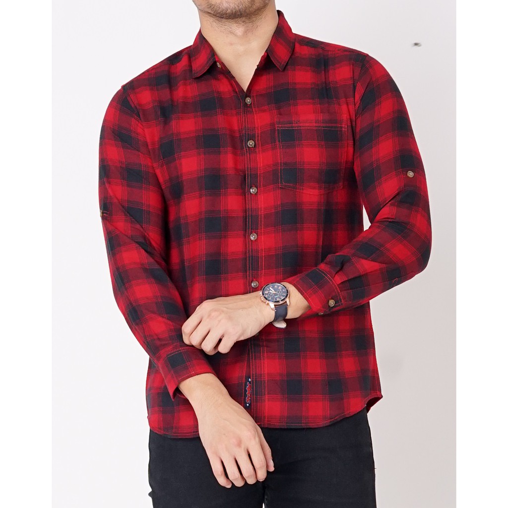 

Dancus - Kemeja Pria Flanel Tangan Panjang Merk Dancus (2001.761.1-Merah)
