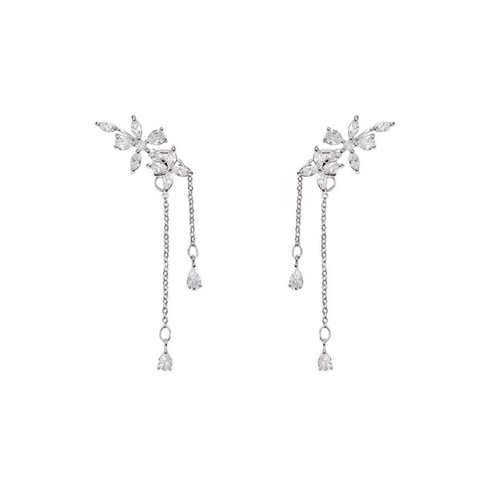 【COD Tangding】Anting Rumbai Panjang Desain Sayap Aksen Zirkon Gaya Korea Untuk Wanita