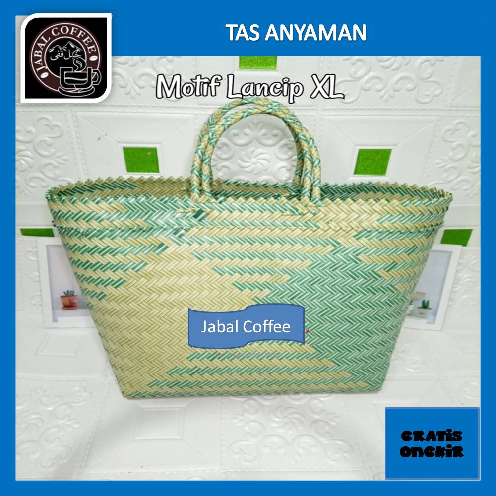 Tas Anyaman Plastik Jumbo XL Ukuran 32 x 18 x 33 Cm Motif Lancip / Tas Anyaman Plastik Kotak Murah / Tas Belanja Anting 04