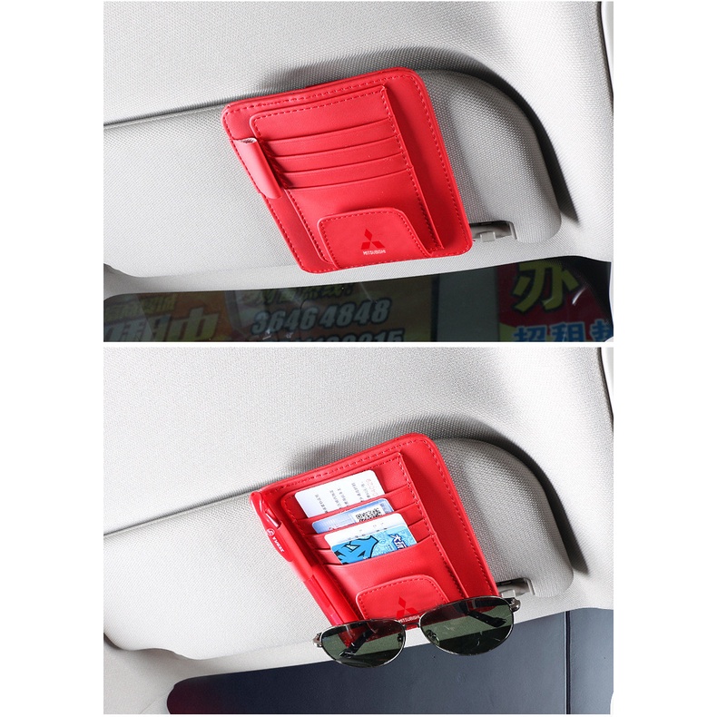 Mitsubishi Tas Pouch Organizer CD DVD Kacamata Pen Bahan Kulit Untuk Sun Visor Mobil