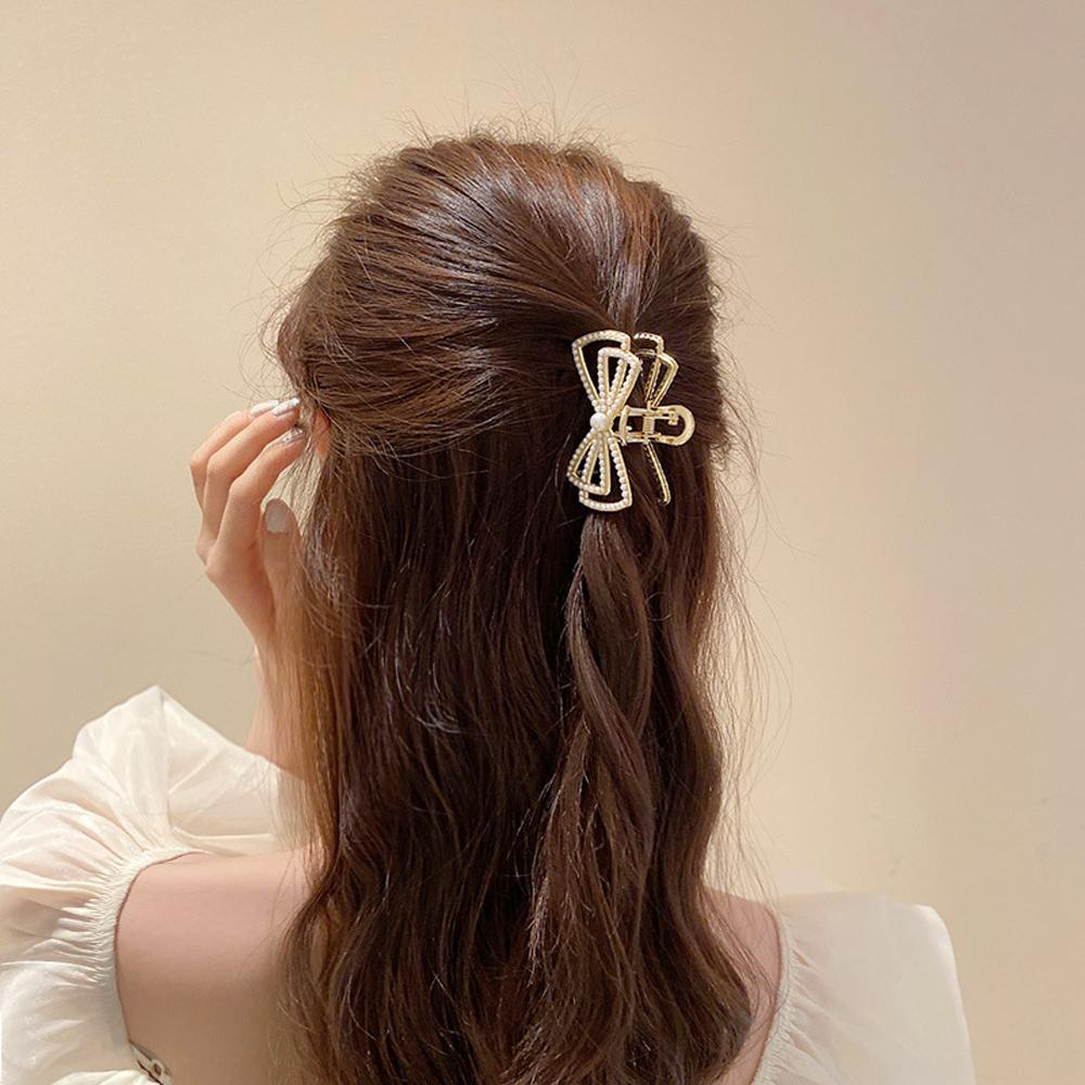 SKJK   Pearl Hair Claw Mini Elegan Aksesoris Rambut Wanita Berlian Imitasi Ponytail Holder