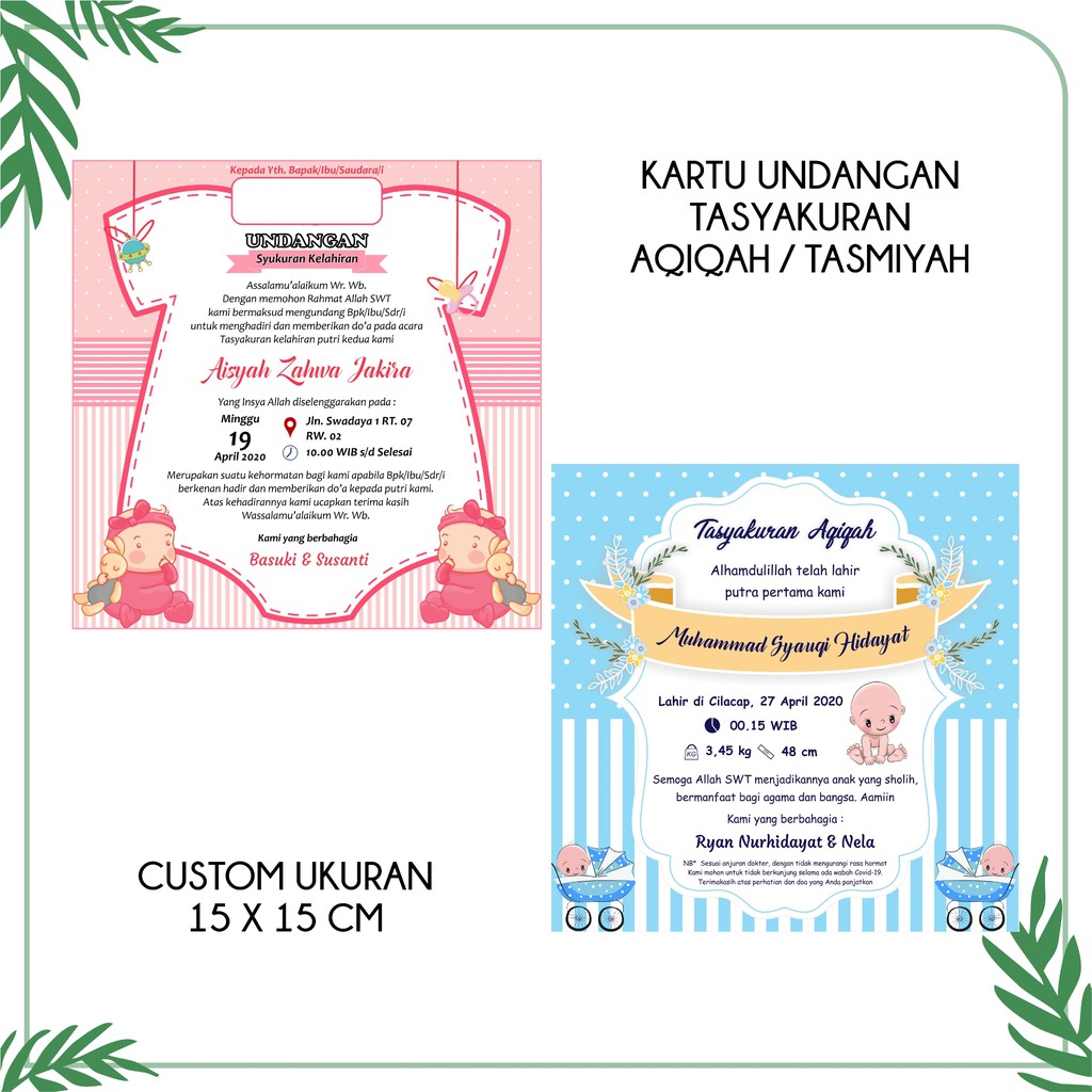 Selebaran Aqiqah Kartun Ucapan Aqiqah Kartu Undangan Free Desain Uk 15x15cm Shopee Indonesia