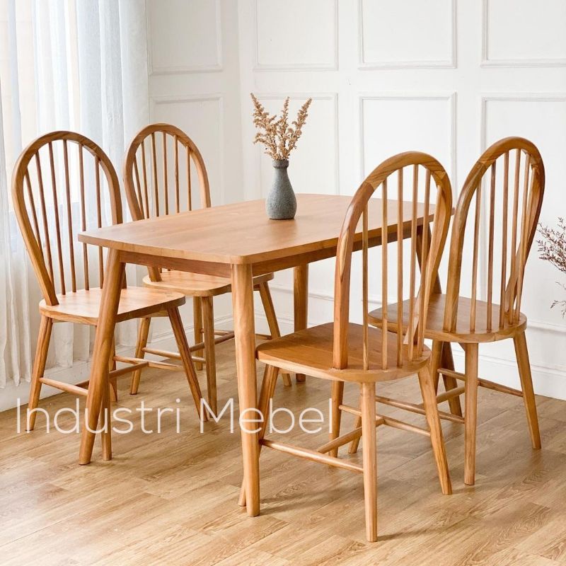Satu Set Kursi Makan Jati Minimalis Retro Scandinavian Harga Murah - Kursi Rumah Makan - Meja Cafe