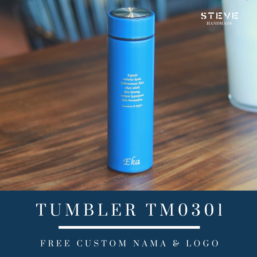 Botol minum stainless termos vacuum tumbler travel mug TM0301 Blue Custom Tahan Air Panas dan Dingin