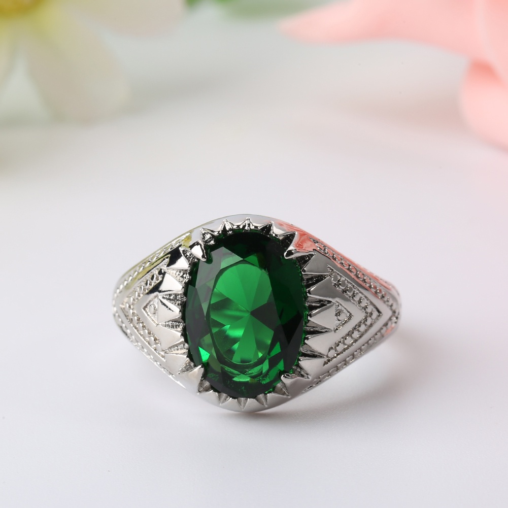 Hu Hu Hu Hu Hu Alat Bantu Pasang Kacamata♡ Cincin Alloy Hias Batu Emerald Oval Hijau + Berlian Imitasi Untuk Pria