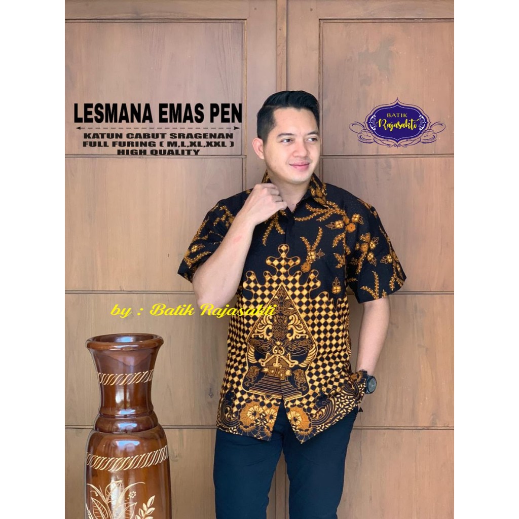 LESMANA EMAS PENDEK Batik Pria Full Furing Bahan Katun Halus Sragenan