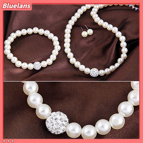 Bluelans Women Bride Wedding Jewelry Set Crystal Faux Pearl Necklace Bracelet Earrings