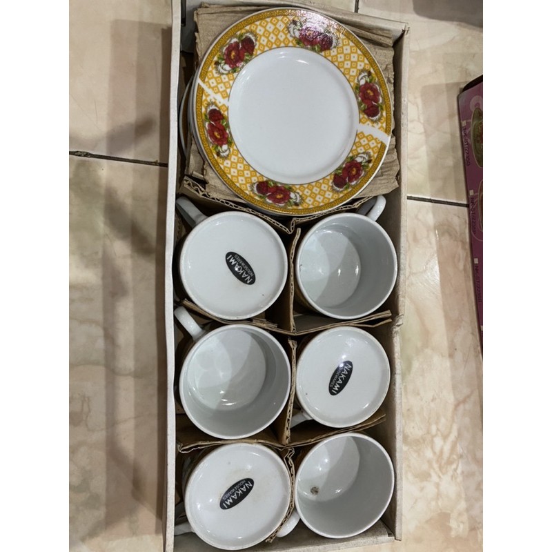 12 pcs cup and saucer set sango set gelas dan piring kecil untuk kopi