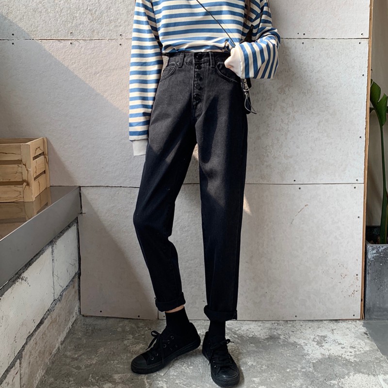  Celana  Panjang Model High Waist Lebar  Lurus Gaya Korea 
