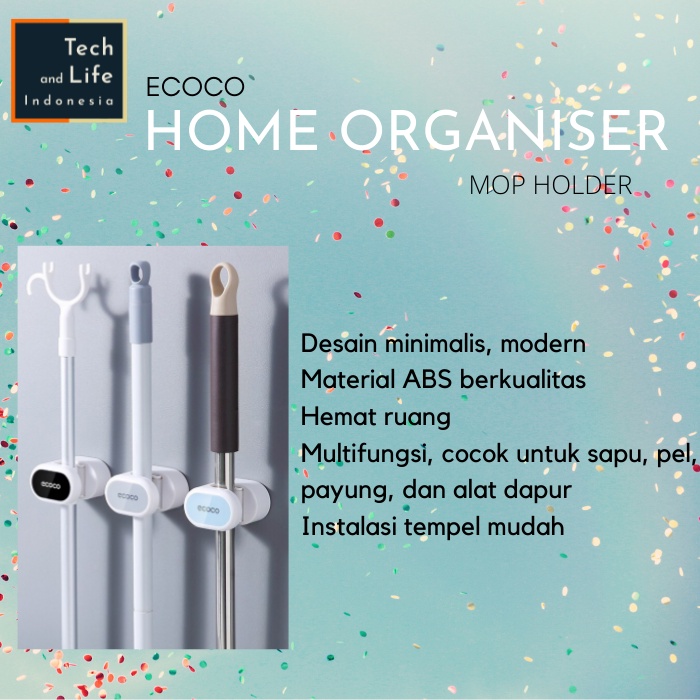 Ecoco Mop Holder Gantungan Tempel Sapu Pel Payung Home Organiser