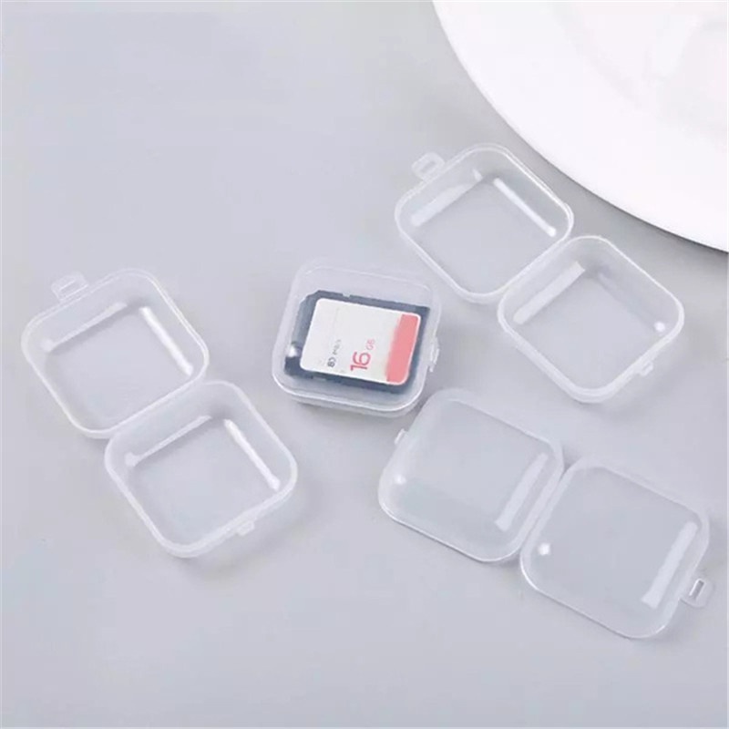 10 / 20pcs Kotak Penyimpanan Perhiasan Anting Cincin Bahan Plastik Transparan Bentuk Persegi Kecil